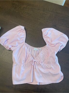 Sunday Best Light Pink Puff Sleeve Tie-Front Top